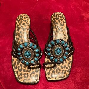 MIA Turquoise and Leopard Print Women's Sandals